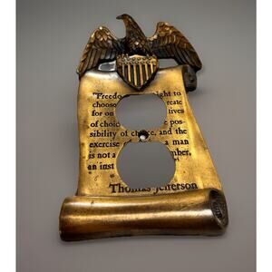 Vintage American Eagle Freedom Thomas Jefferson Brass Single Outlet Cover